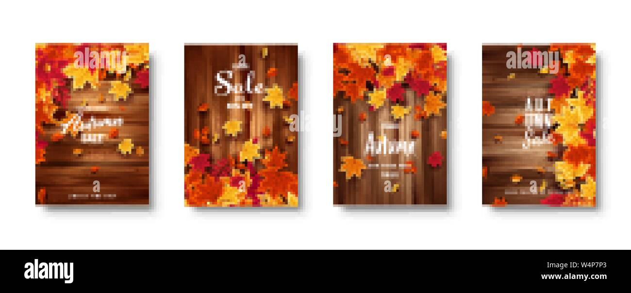 Autumn falling leaves. Banner set. Nature background with red, orange ...