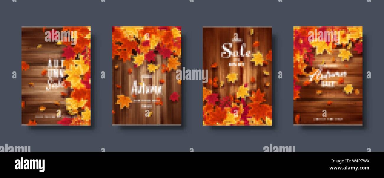 Autumn falling leaves. Banner set. Nature background with red, orange ...