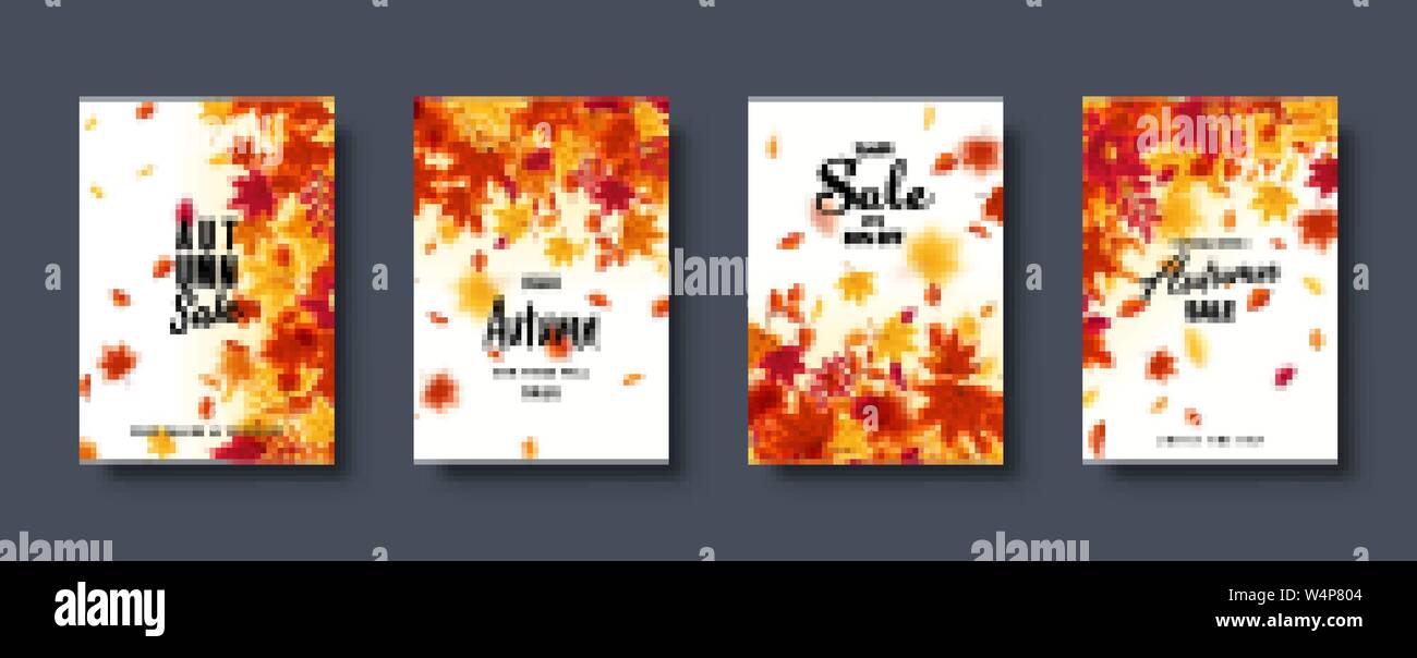 Autumn falling leaves. Banner set. Nature background with red, orange ...