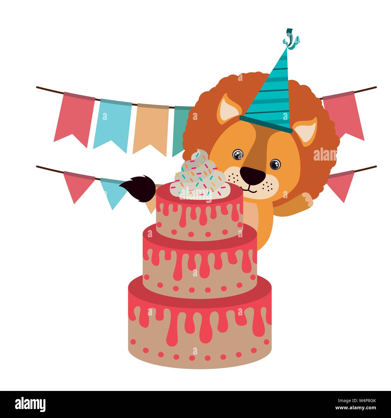 cute lion with cake of happy birthday Stock Vector Image & Art - Alamy