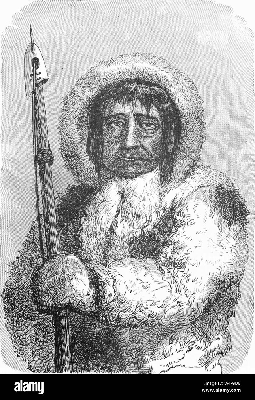 Engraved drawing of the Esquimau Indian hunter, from the book 'Ridpath's Universal history' by John Clark Ridpath, 1897. Courtesy Internet Archive. () Stock Photo