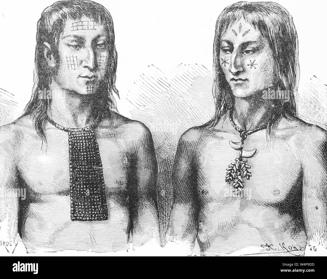Engraved drawing of the Araucanian Indians, from the book 'Ridpath's Universal history' by John Clark Ridpath, 1897. Courtesy Internet Archive. () Stock Photo