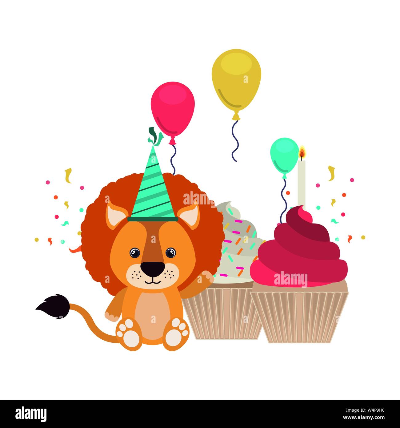 cute lion with party hat on white background Stock Vector Image & Art ...