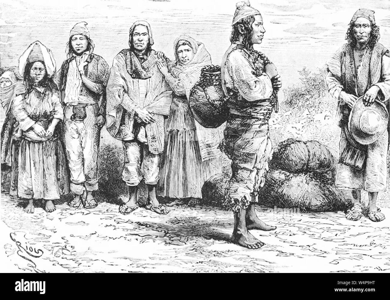 Engraved drawing of the Aymara and Quichua tribe people, from the book 'Ridpath's Universal history' by John Clark Ridpath, 1897. Courtesy Internet Archive. () Stock Photo