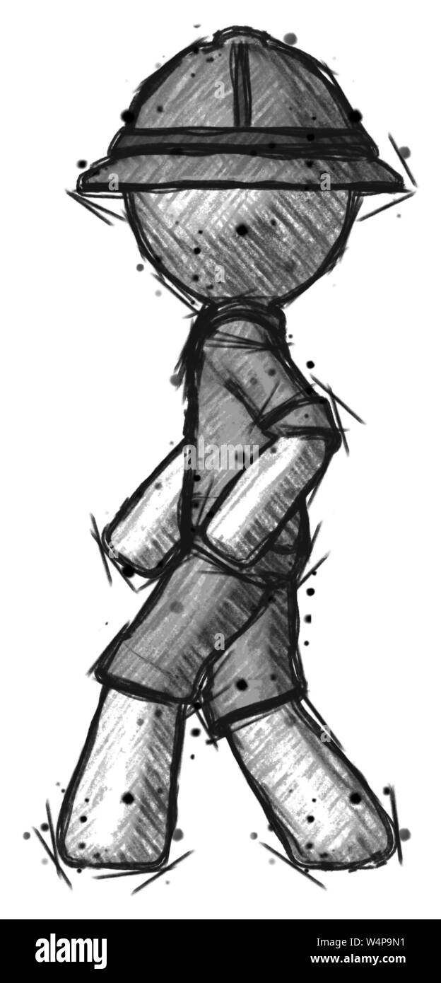 Sketch Explorer Ranger Man Walking Left Side View Stock