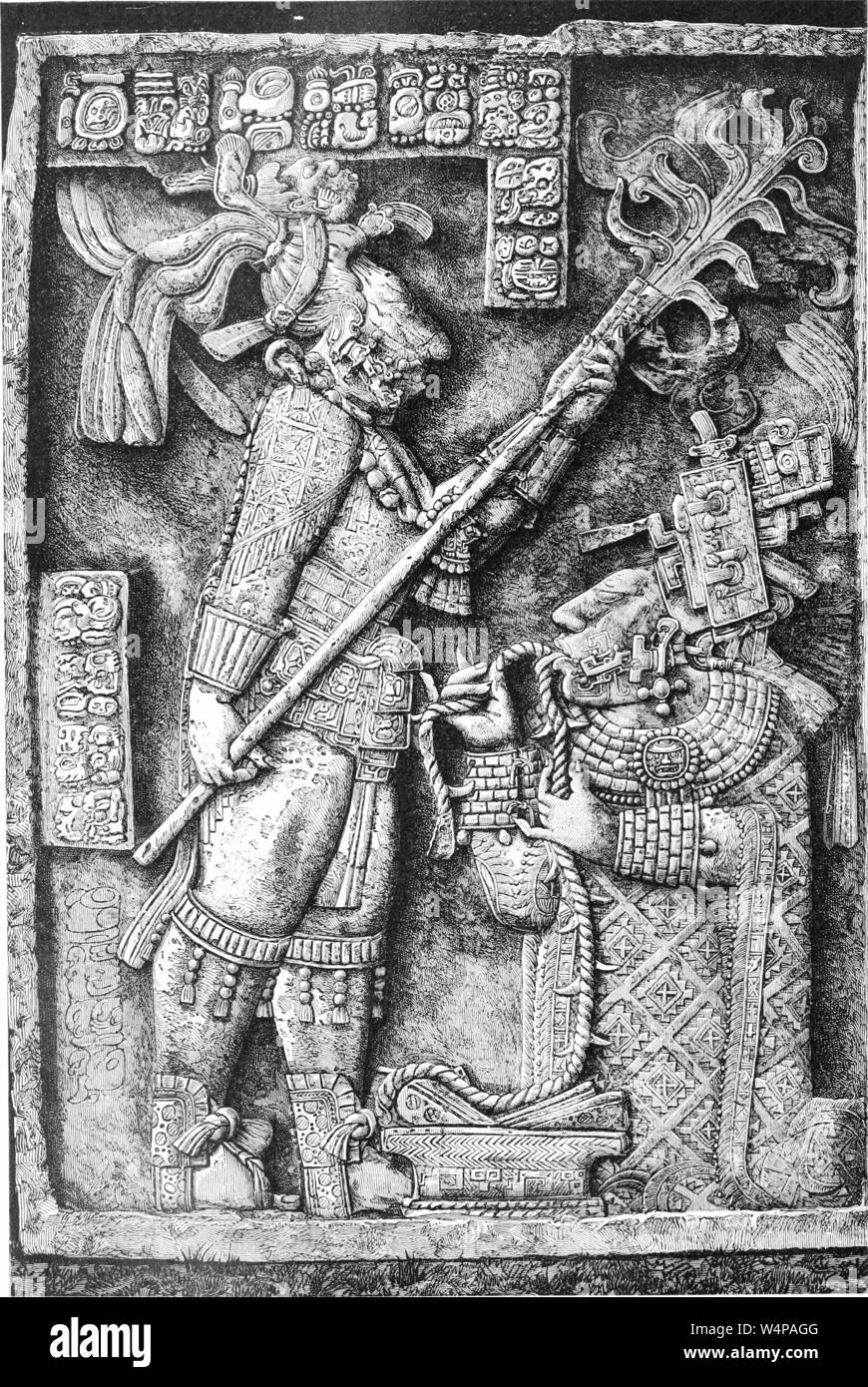 Engraving of the Aztec Sculpture, from the book 'Ridpath's Universal history' by John Clark Ridpath, 1897. Courtesy Internet Archive. () Stock Photo