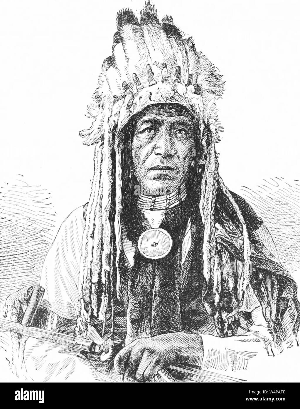 Engraved drawing of the Crow Indians Chief, from the book 'Ridpath's Universal history' by John Clark Ridpath, 1897. Courtesy Internet Archive. () Stock Photo