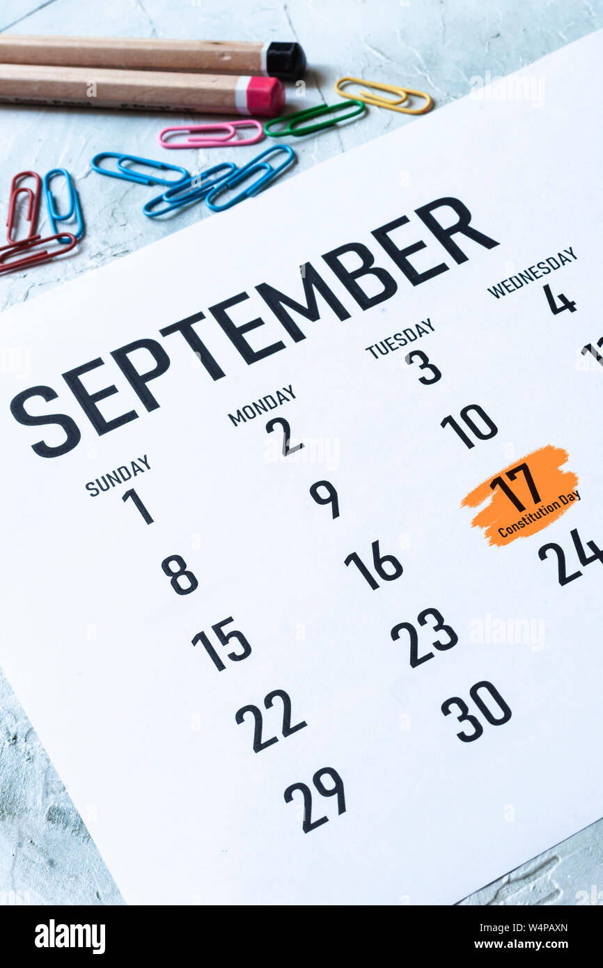 US Constitution Day or Citizenship Day. Constitution Day September 17th highlighted on the calendar Stock Photo