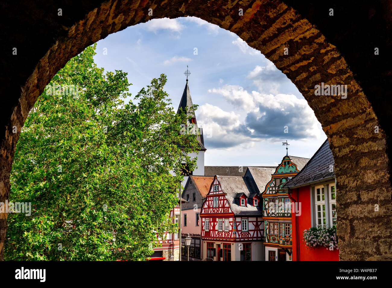View from the Kanzleitor to the Old town with half-timbering houses Stock Photo
