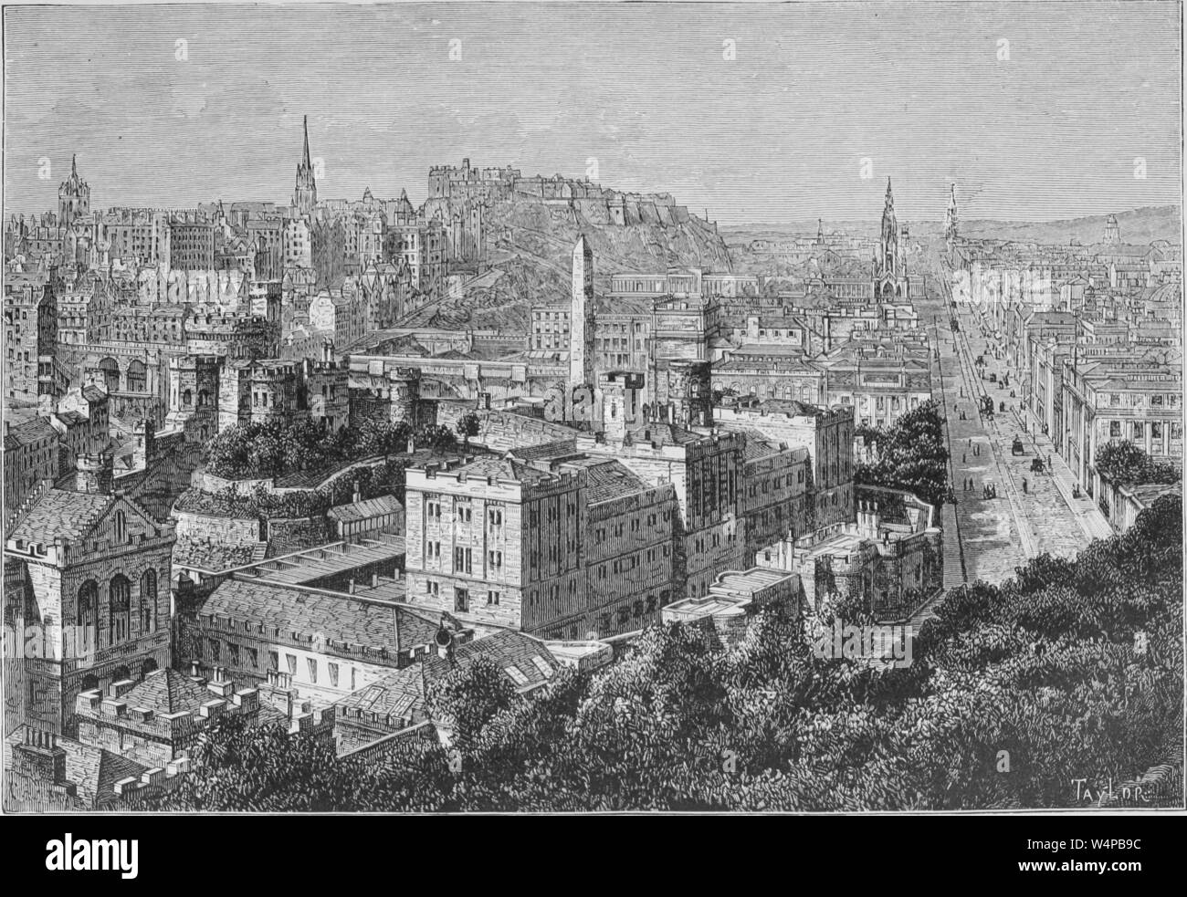 Engraving of the Edinburgh viewed from Calton Hill, Scotland, from the book 'The earth and its inhabitants' by Elisee Reclus, 1881. Courtesy Internet Archive. () Stock Photo