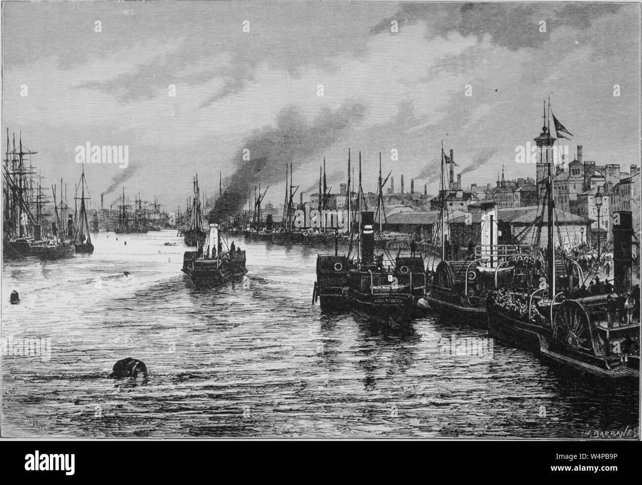 Engraving of the Port of Glasgow, Scotland, from the book 'The earth and its inhabitants' by Elisee Reclus, 1881. Courtesy Internet Archive. () Stock Photo