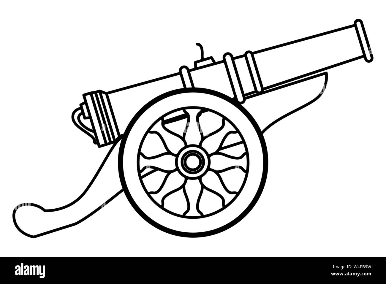 Antique canon with wheels weapon cartoon in black and white Stock ...