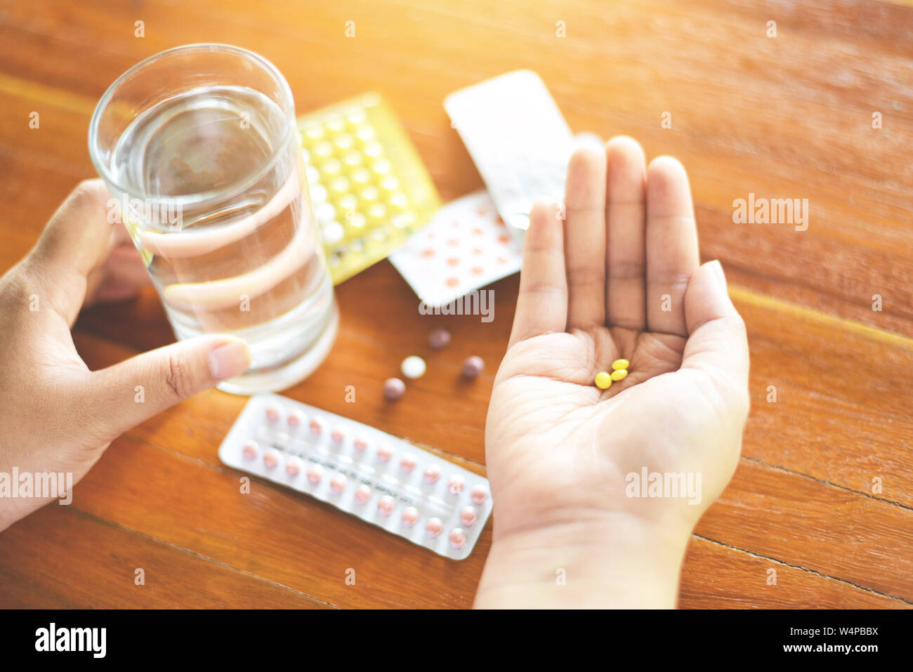 Contraceptive pill prevent pregnancy contraception concept / Woman