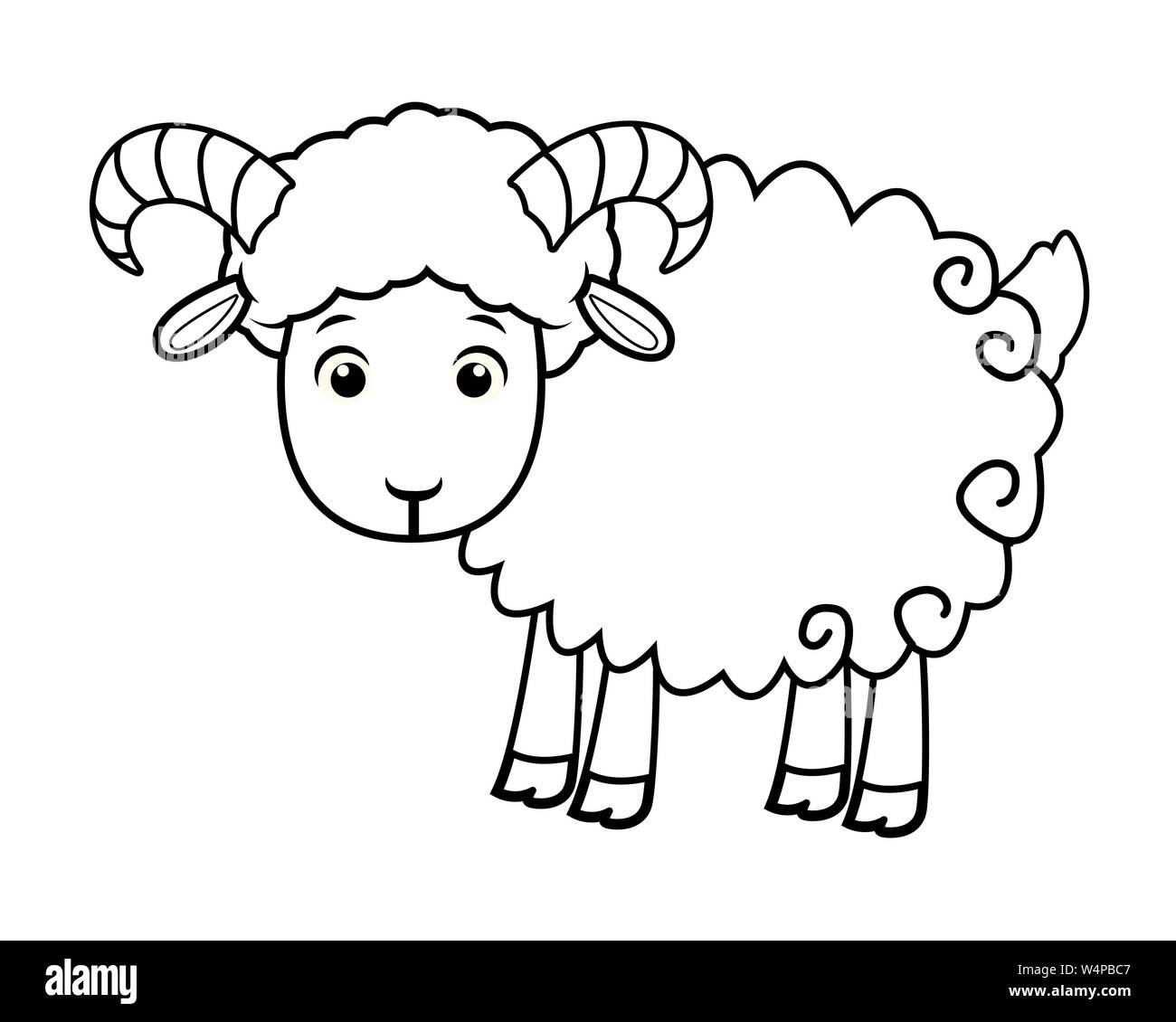 Goat cute animal cartoon isolated in black and white Stock Vector Image