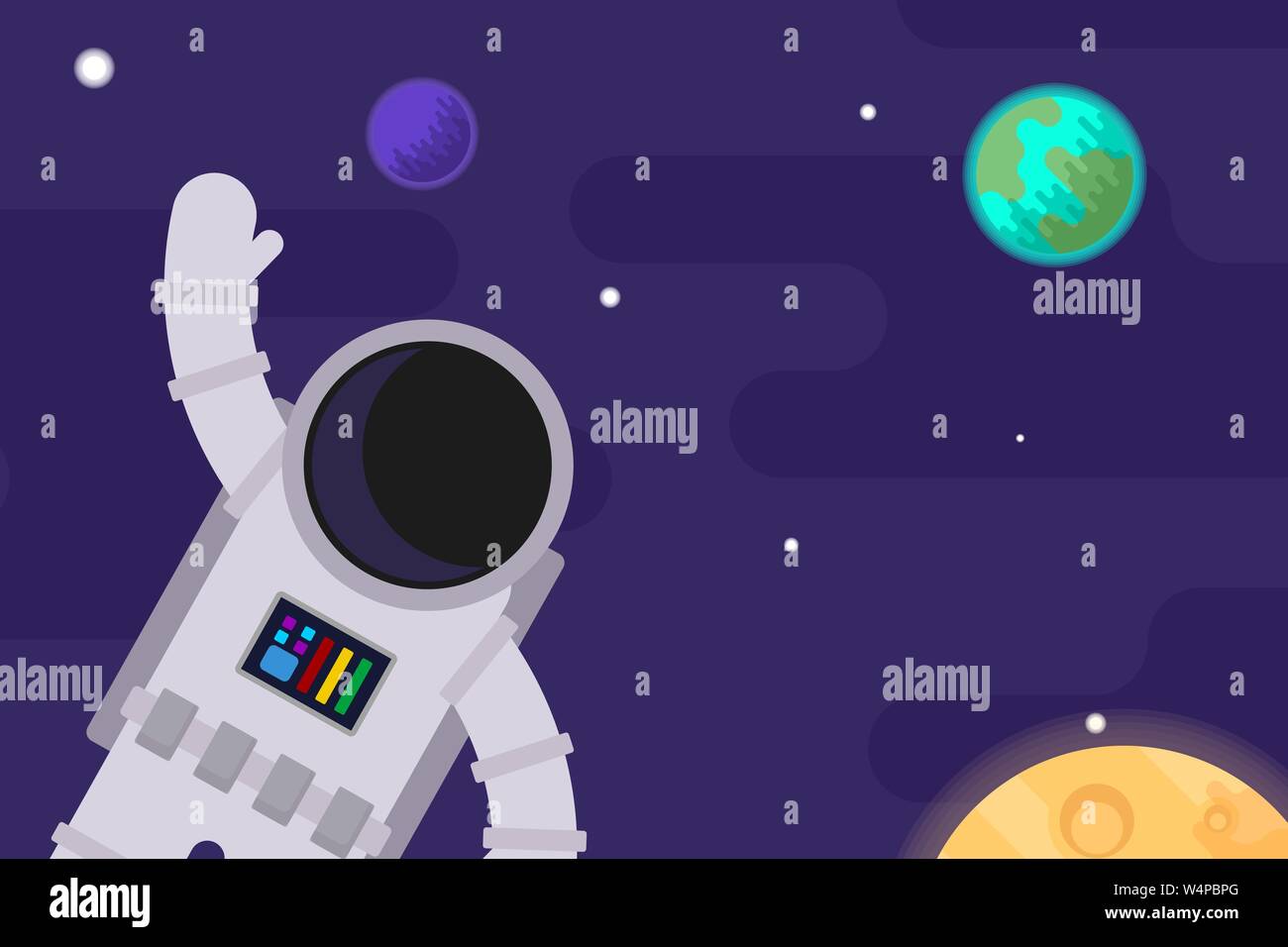Astronaut against the background of space and planets. Vector flat ...