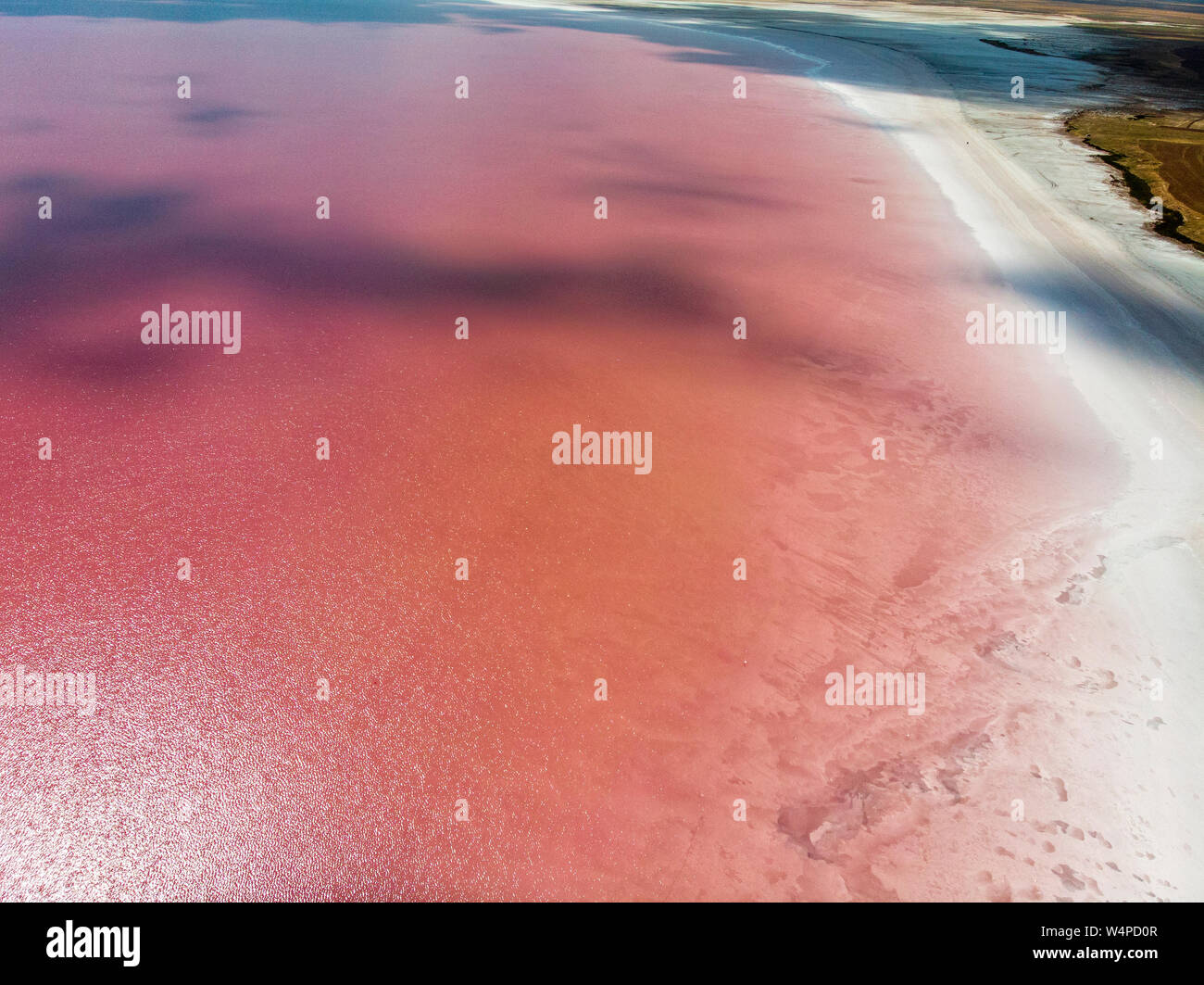 Aerial view of Lake Tuz, Tuz Golu. Salt Lake. Red, pink salt water. It is the second largest lake in Turkey and one of the largest hypersaline lakes Stock Photo