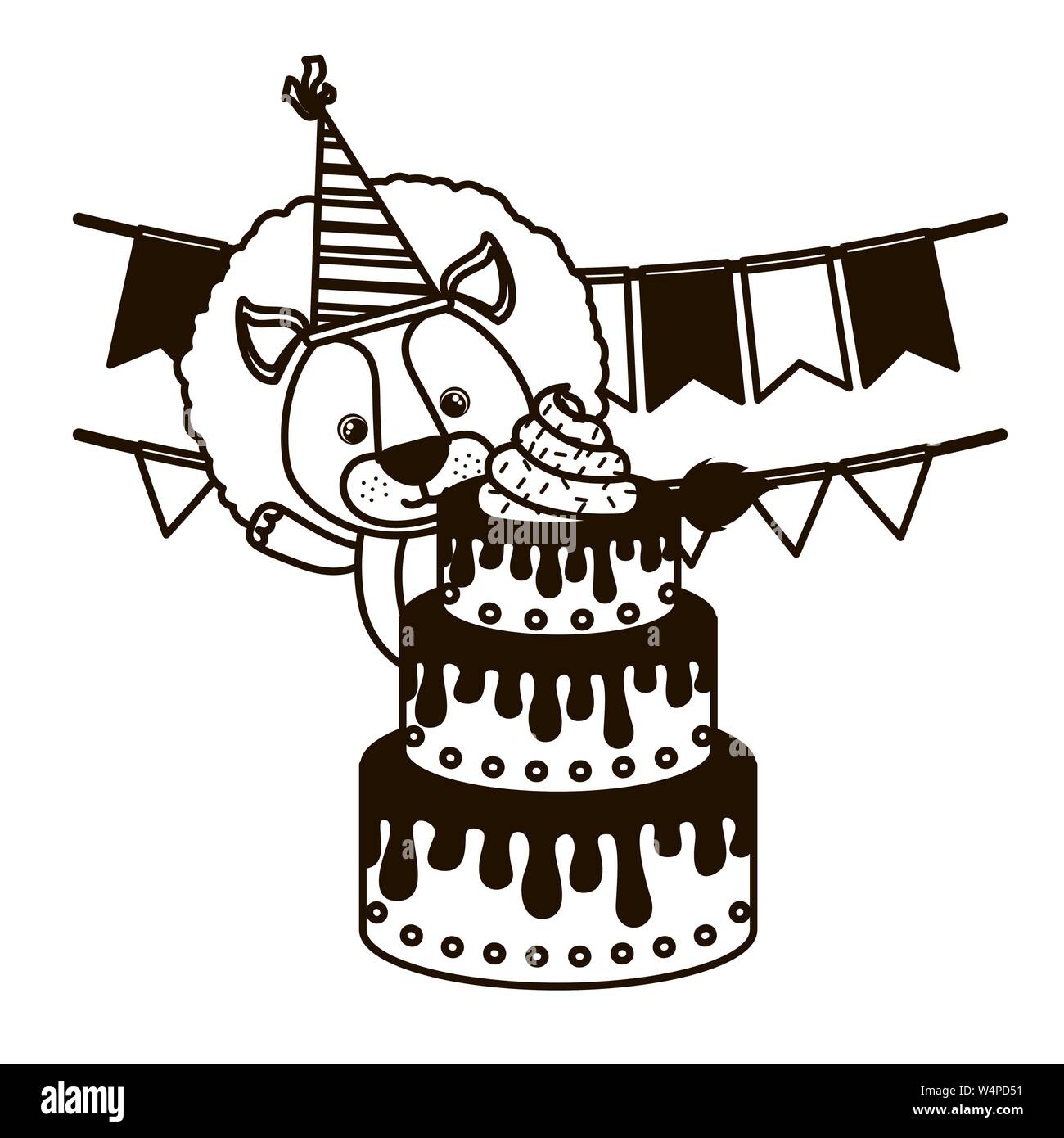 silhouette of lion with party hat on white background Stock Vector ...