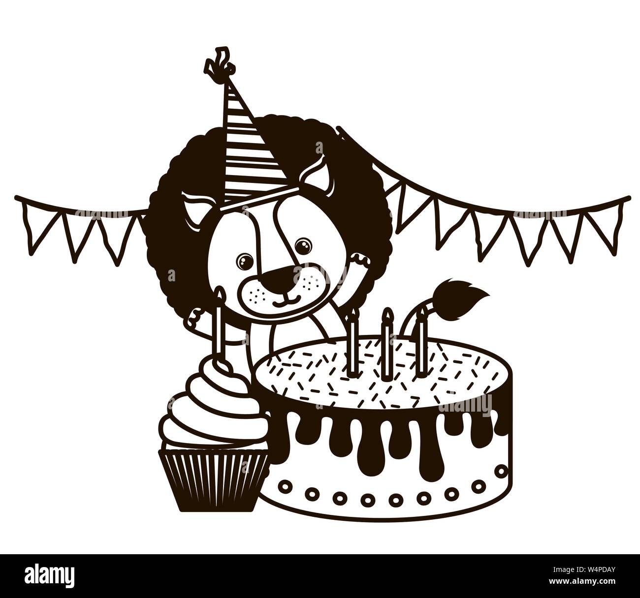 silhouette of lion with party hat on white background Stock Vector ...