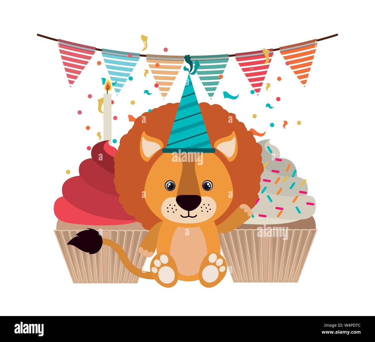 cute lion with party hat on white background Stock Vector Image & Art ...