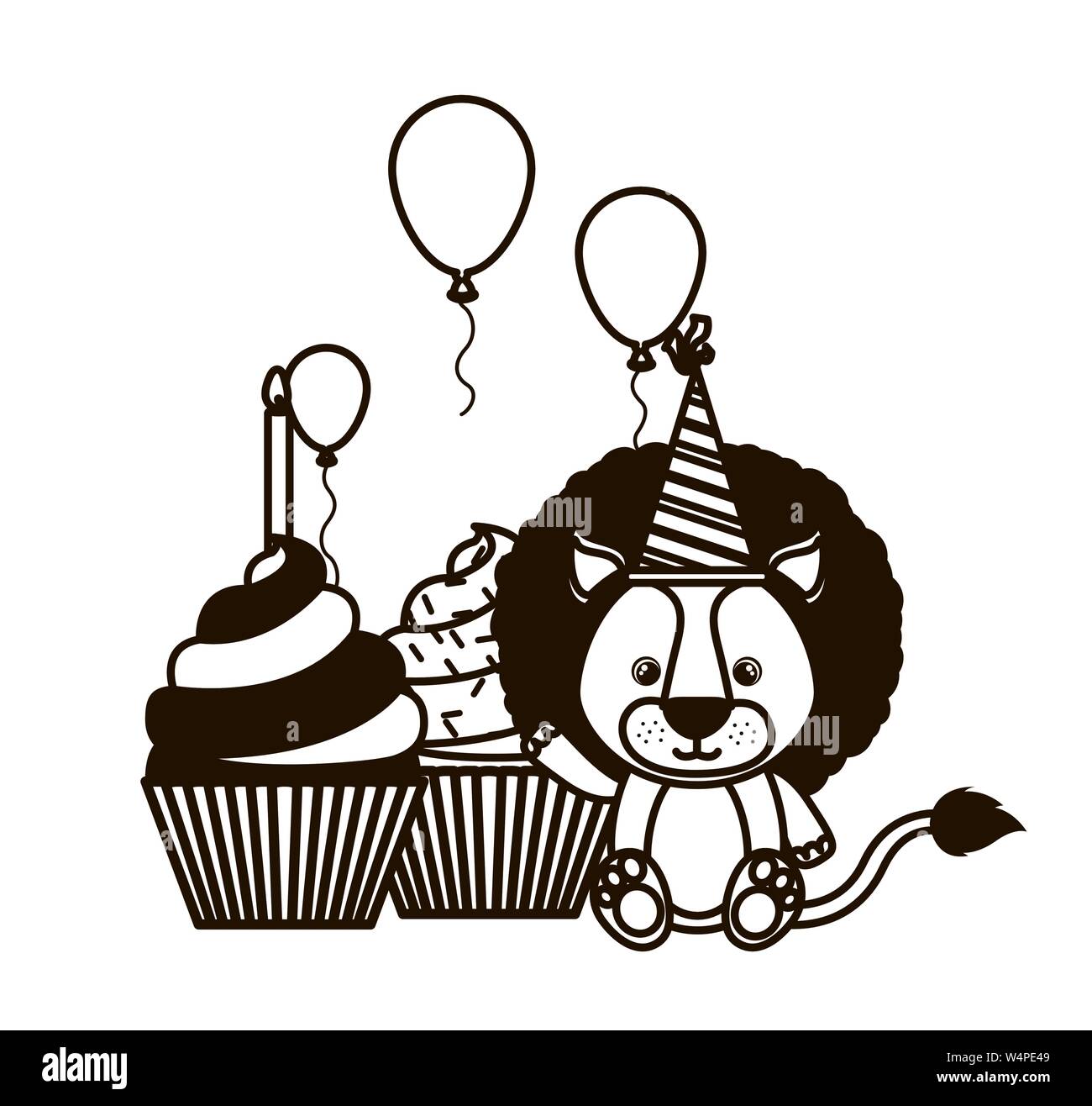 silhouette of lion with party hat on white background Stock Vector ...