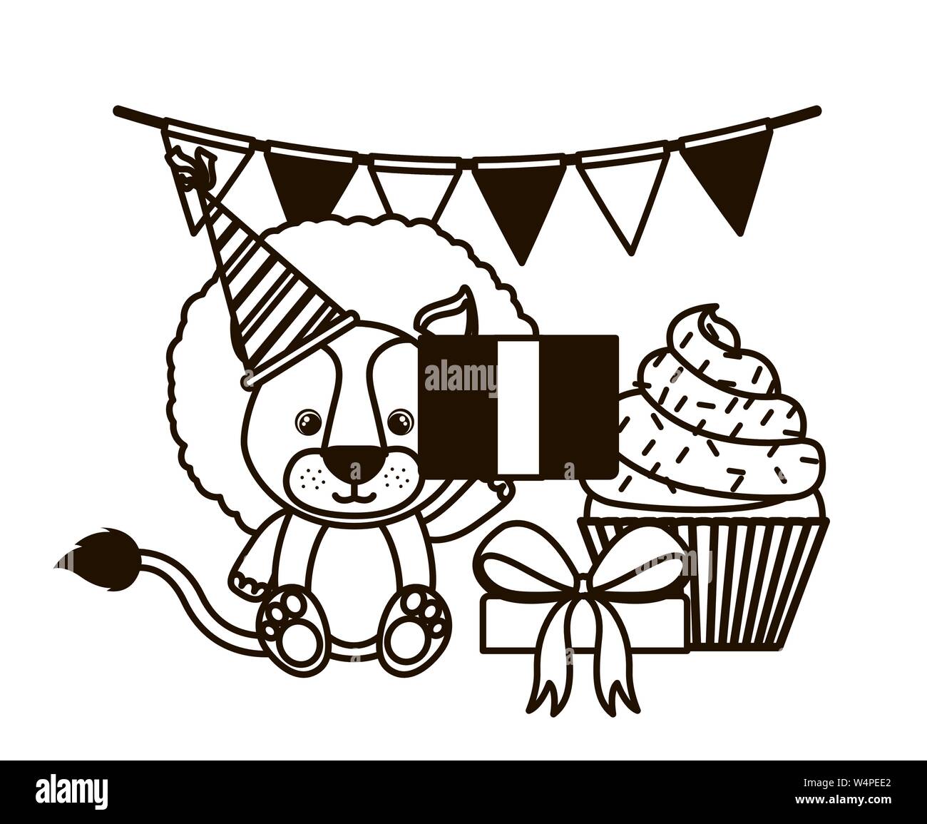 cute lion with party hat on white background Stock Vector Image & Art ...