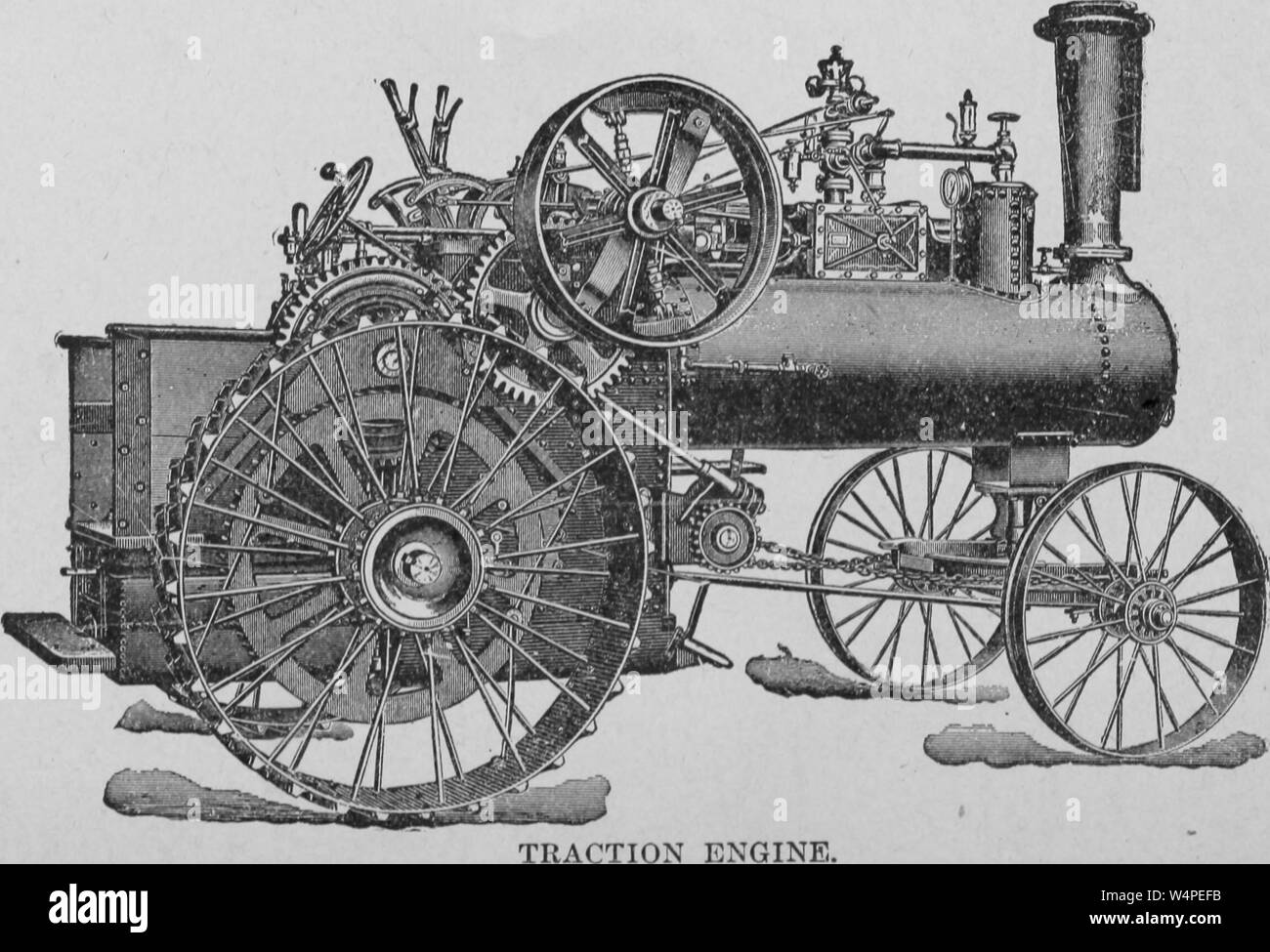 Engraving of the J. I, 1910. Case steam traction engine, from the book 'Farm engines and how to run them' by James H. Stephenson. Courtesy Internet Archive. () Stock Photo