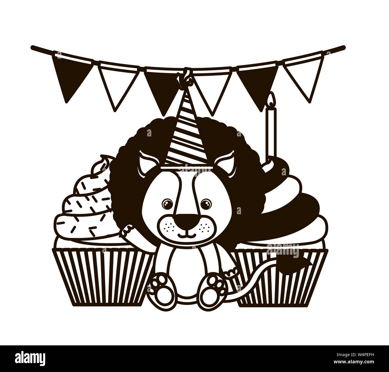 silhouette of lion with party hat on white background Stock Vector ...