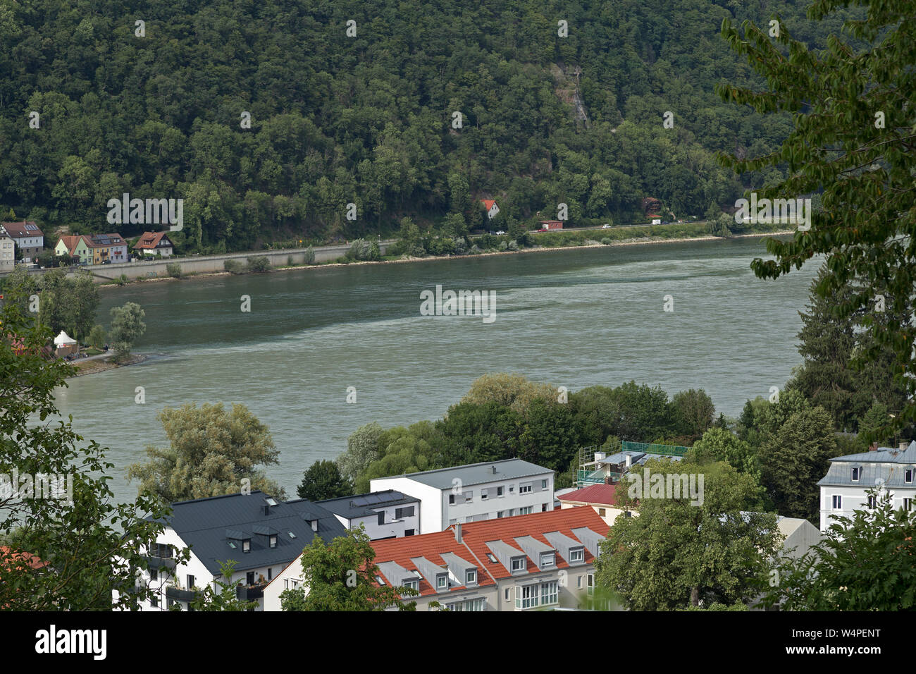 Dreiflüsseeck (three rivers corner), junction of Ilz, Danube and Inn, Passau, Lower Bavaria, Germany Stock Photo