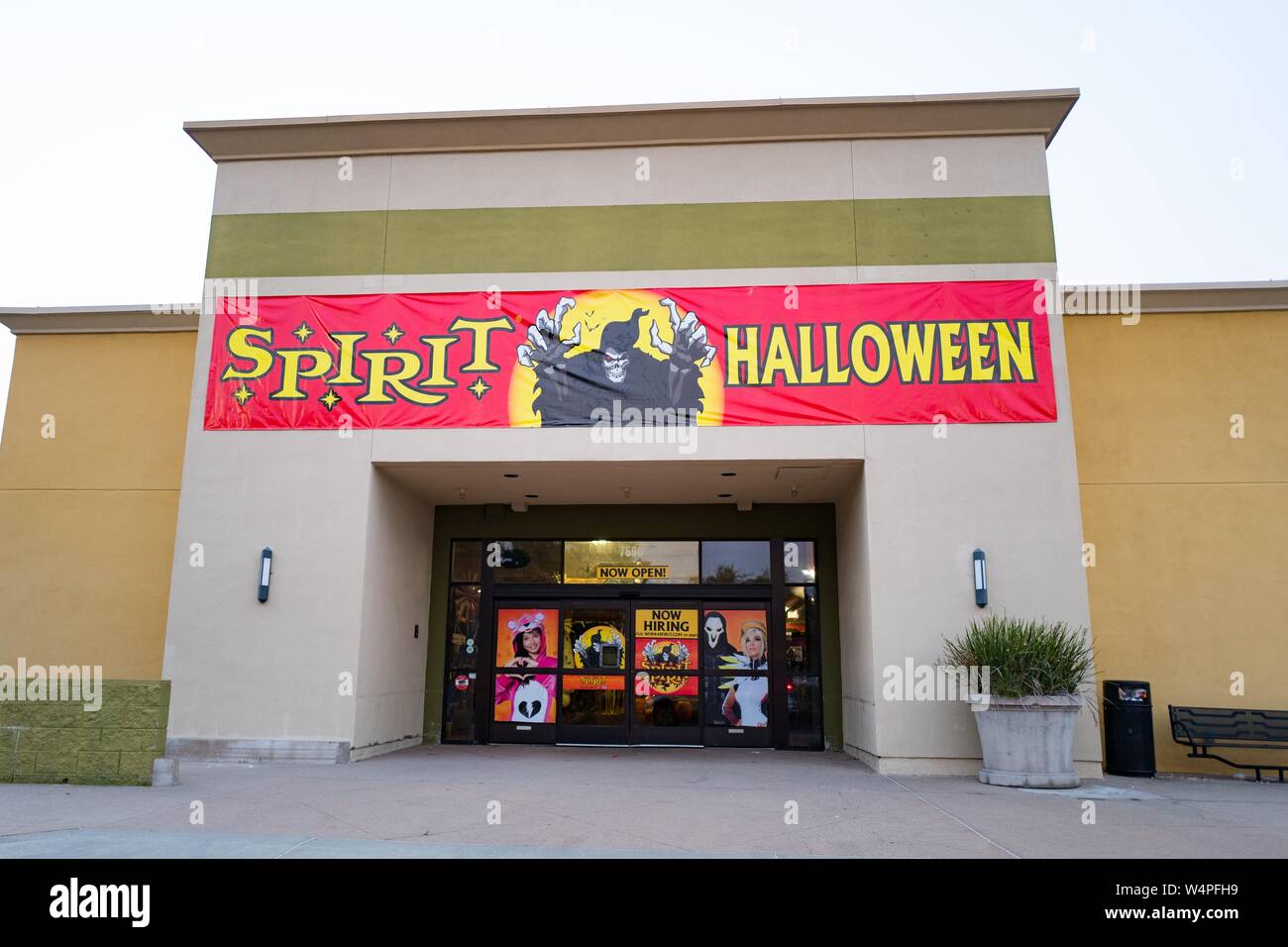 Facade of seasonal Halloween decor store Spirit Halloween at a shopping center in Dublin, California, August 23, 2018. () Stock Photo