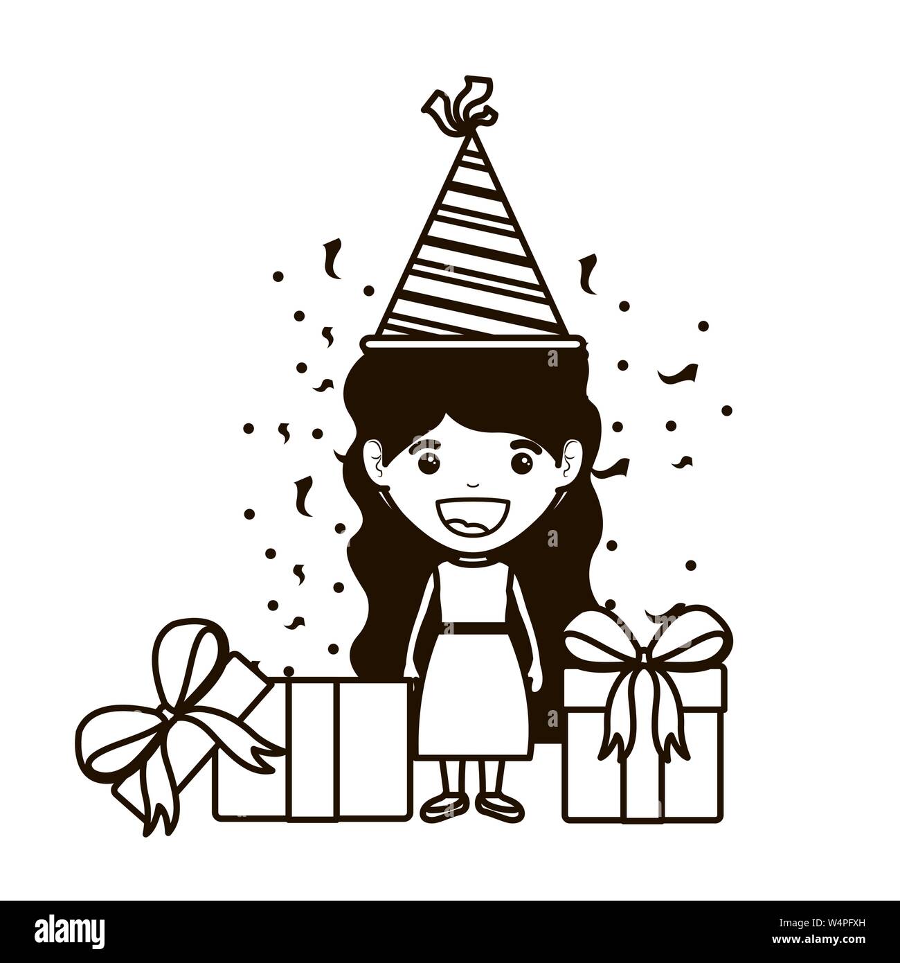 Download Silhouette Of Girl With Party Hat In Birthday Celebration Stock Vector Image Art Alamy