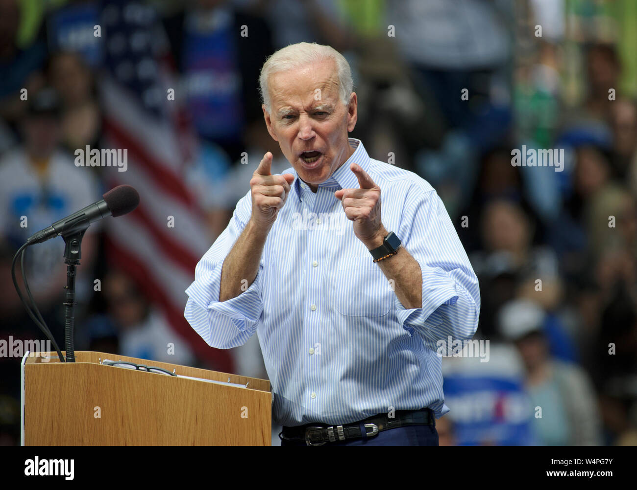 2020 Presidential candidate Joe Biden appears during his campaign launch at Eakins Oval in Philadelphia, Pennsylvania. Stock Photo