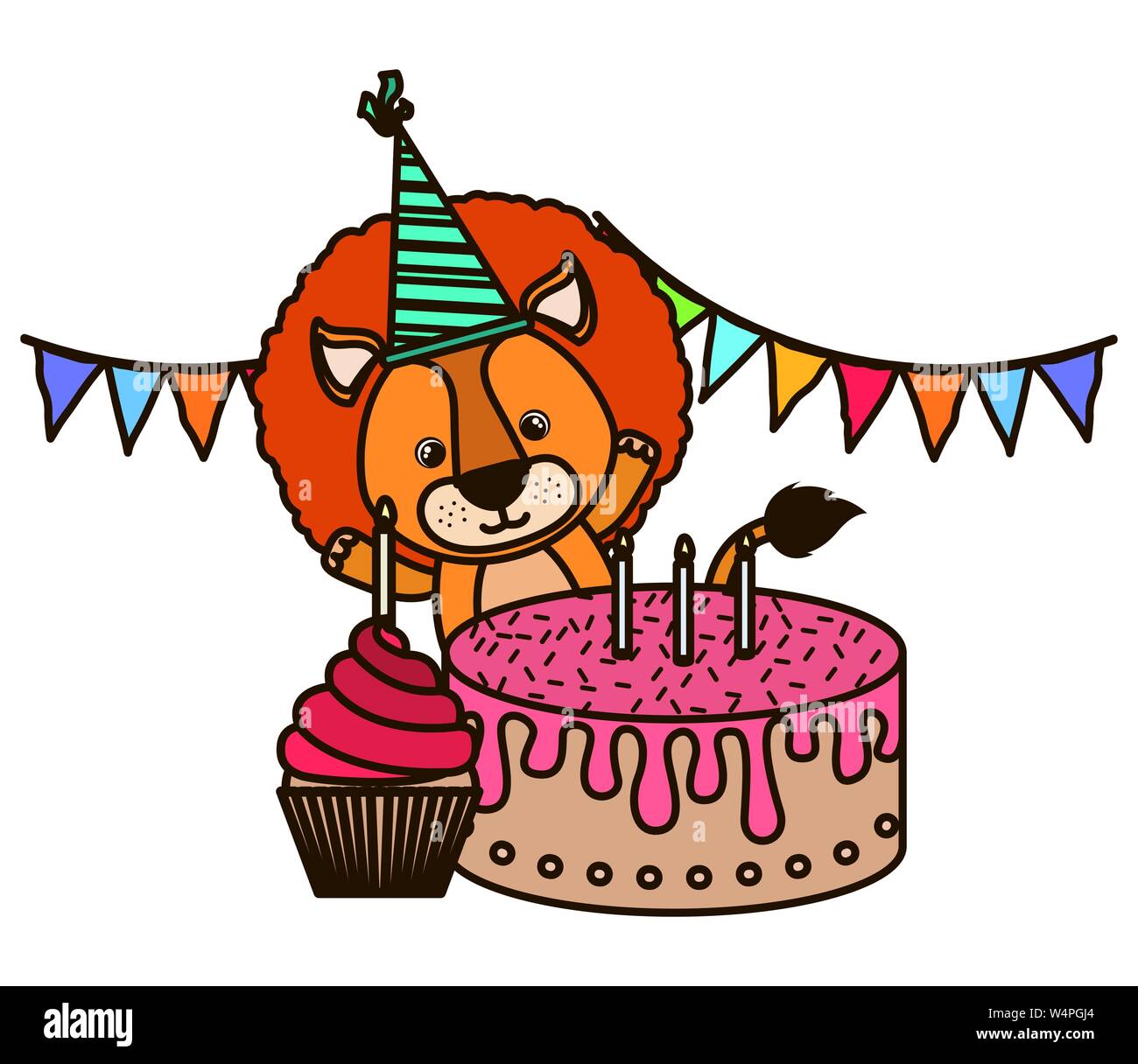 cute lion with cake of happy birthday Stock Vector Image & Art - Alamy