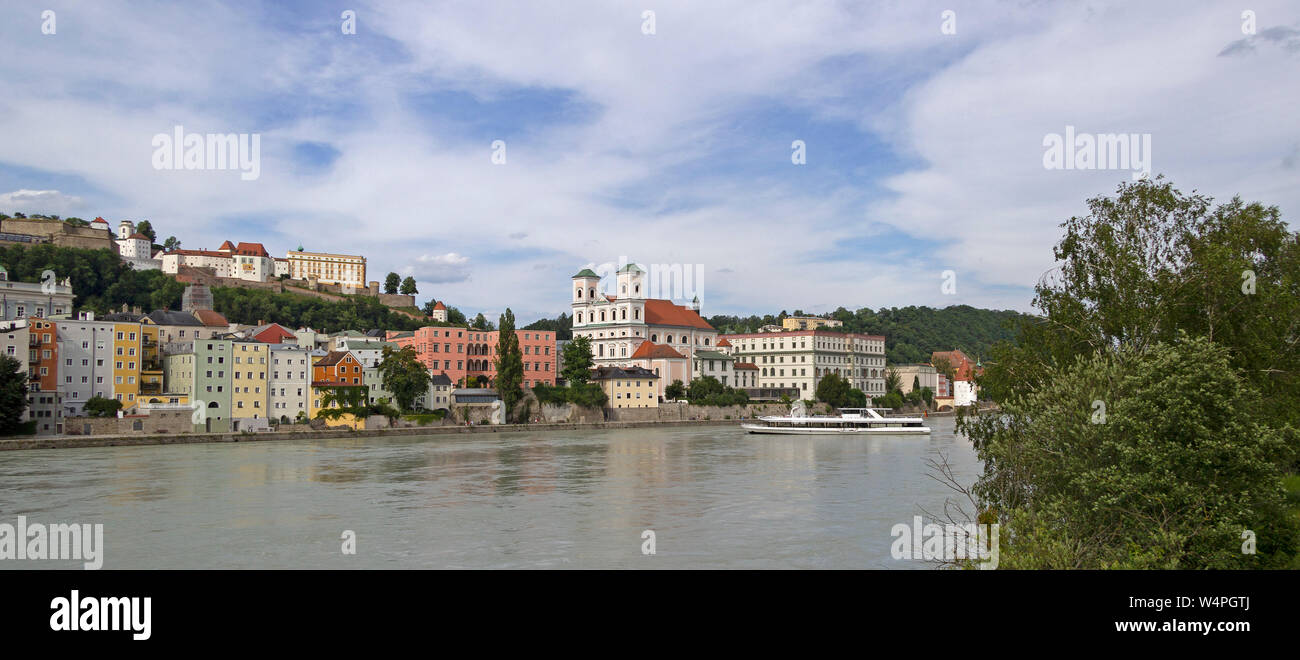view of the old town from Innsteg, Passau, Lower Bavaria, Germany Stock Photo