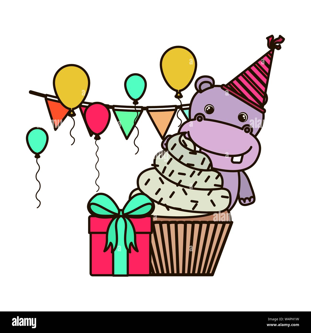 cute lion with party hat on white background Stock Vector Image & Art ...