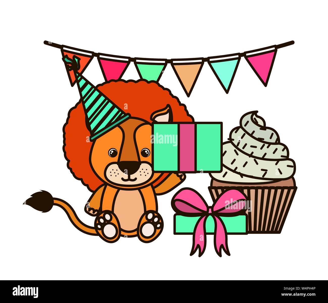 cute lion with party hat on white background Stock Vector Image & Art ...