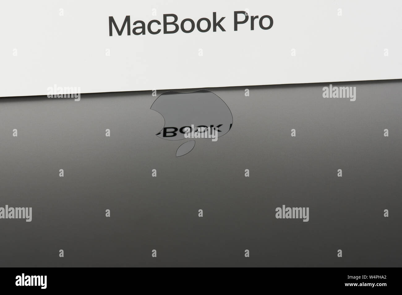 New york, USA july 24, 2019 Gray apple logo in laptop with name