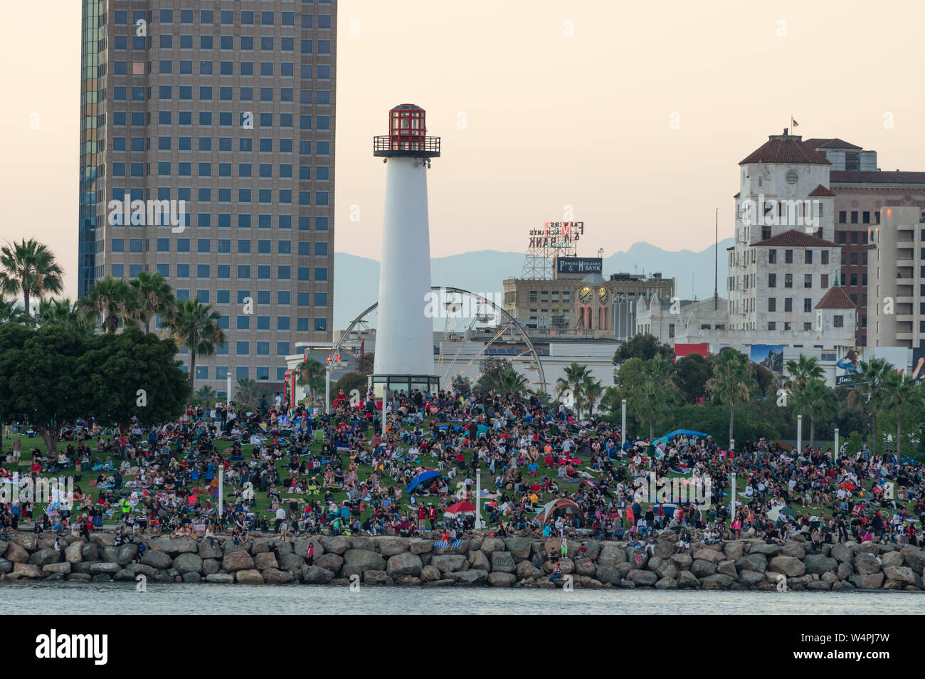 Large crowd of people in Long Beach, California, shown celebrating Independence Day, July 4th, 2016. Stock Photo