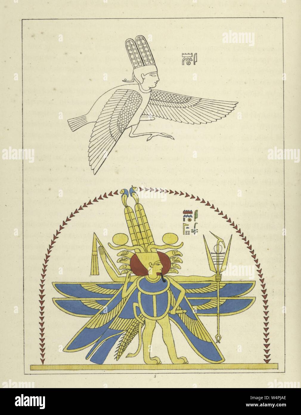 Ancient Egyptian god Amun-Ra, the King of Gods, champion of the poor and troubled, illustration from the book 'Pantheon Egyptien' by Leon Jean Joseph Dubois, 1824. From the New York Public Library. () Stock Photo