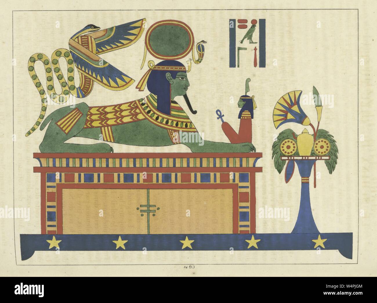 Ancient Egyptian emblem of god Ra, the deity of the sun and the most important god in ancient Egyptian religion, illustration from the book 'Pantheon Egyptien' by Leon Jean Joseph Dubois, 1824. () Stock Photo