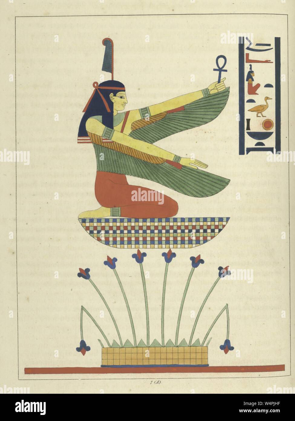 Ancient Egyptian goddess Maat, ancient Egyptian concepts of truth, balance, order, harmony, law, morality, and justice, illustration from the book 'Pantheon Egyptien' by Leon Jean Joseph Dubois, 1824. From the New York Public Library. () Stock Photo