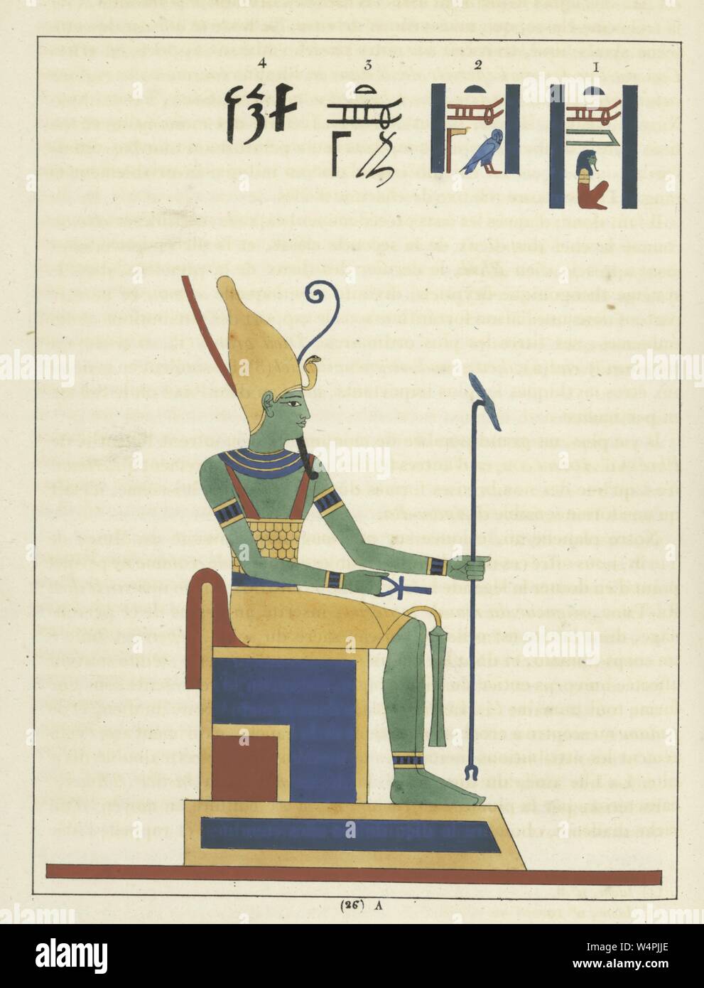 Ancient Egyptian god Atum, holding the ankh and the scepter, the finisher of the world, the deities and all things being made of his flesh, illustration from the book 'Pantheon Egyptien' by Leon Jean Joseph Dubois, 1824. () Stock Photo