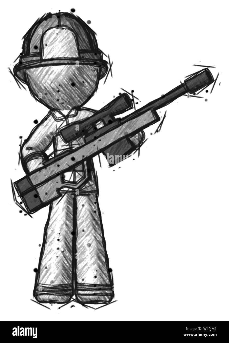 pic Man Holding Gun Drawing https www alamy com sketch firefighter fireman man holding sniper rifle gun image261111761 html