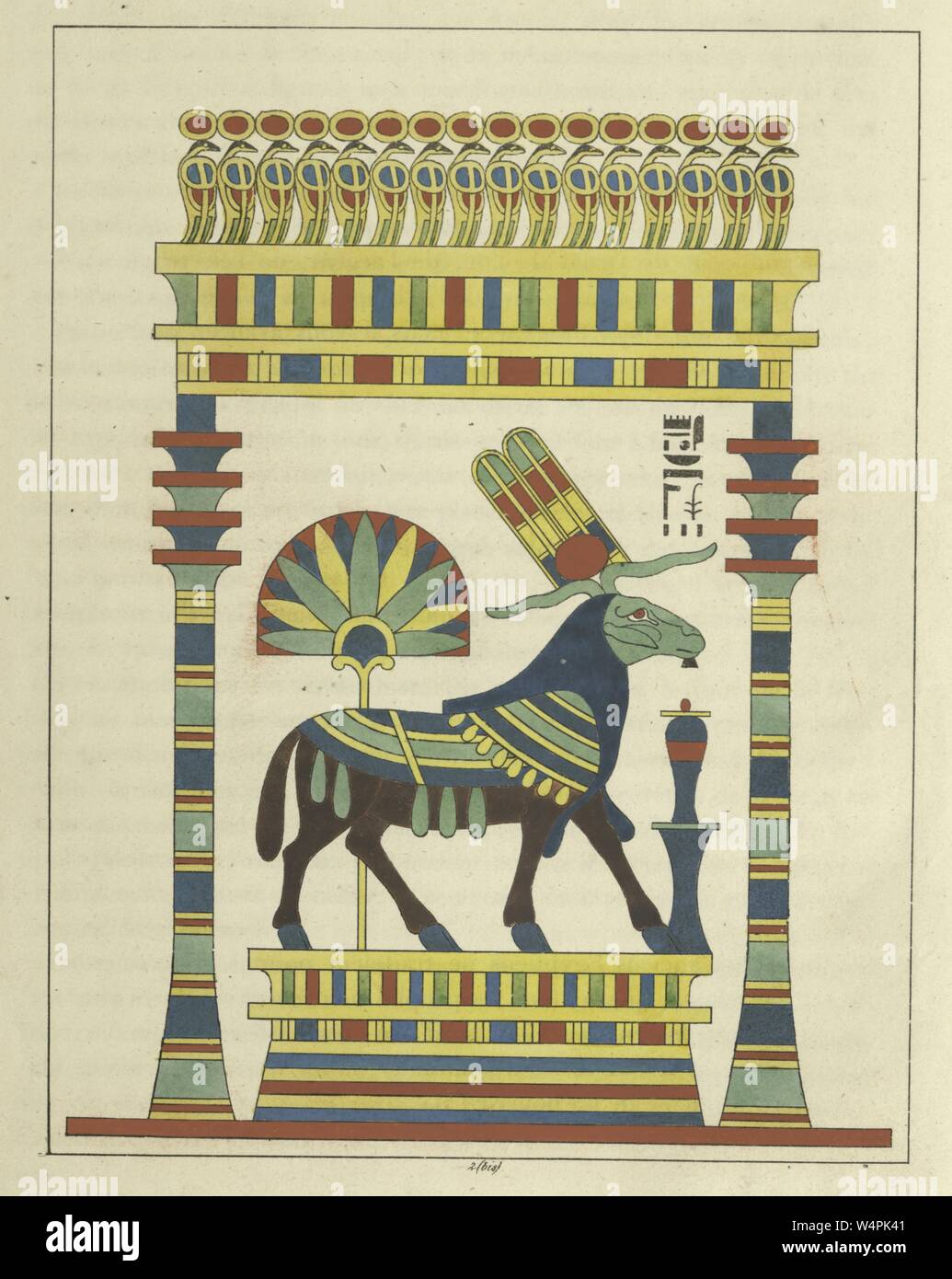 Ancient Egyptian emblem of the god Amun, king of the gods and the champion of the poor and troubled, illustration from the book 'Pantheon Egyptien' by Leon Jean Joseph Dubois, 1824. From the New York Public Library. () Stock Photo