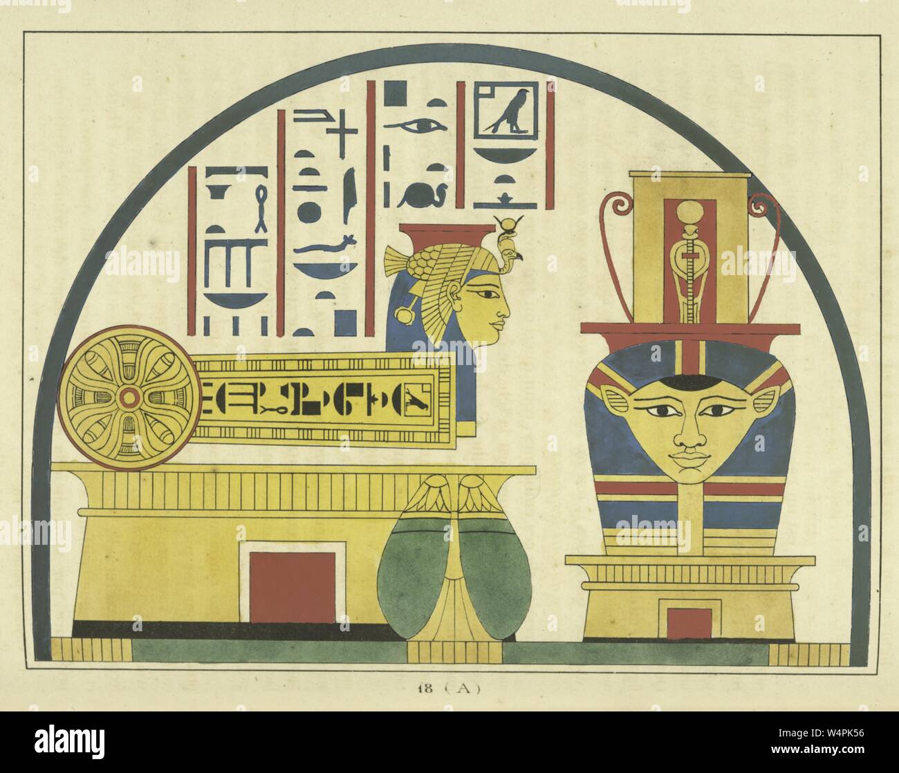 Ancient Egyptian emblem of the goddess Hathor, a major goddess in Egyptian religion, the mother of the sky god Horus and the sun god Ra, illustration from the book 'Pantheon Egyptien' by Leon Jean Joseph Dubois, 1824. From the New York Public Library. () Stock Photo