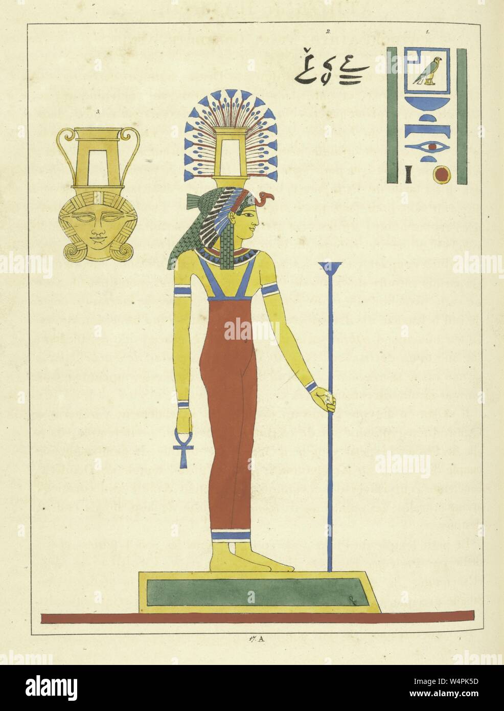 Ancient Egyptian goddess Hathor, a major goddess in Egyptian religion, the mother of the sky god Horus and the sun god Ra, illustration from the book 'Pantheon Egyptien' by Leon Jean Joseph Dubois, 1824. From the New York Public Library. () Stock Photo