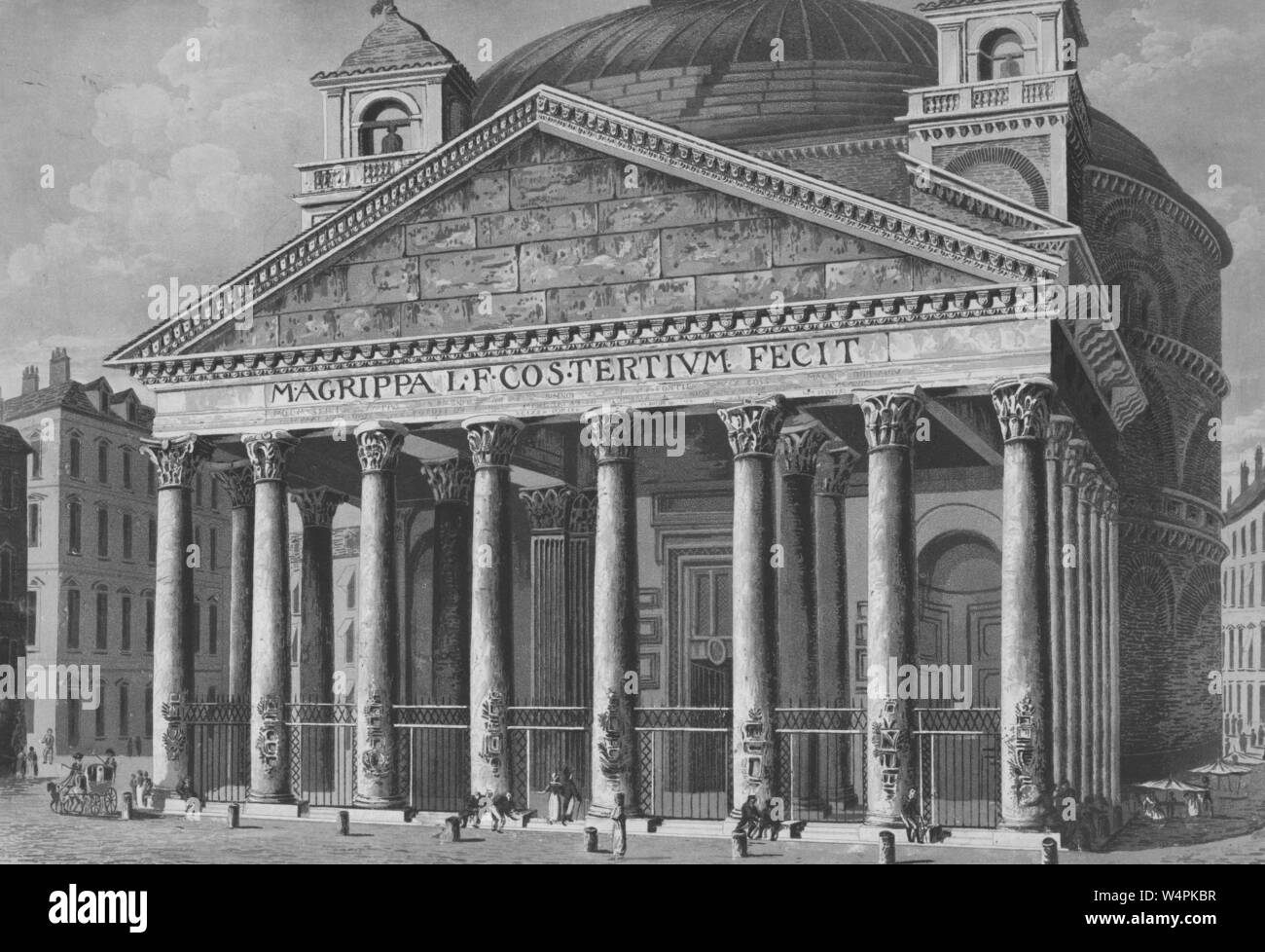 Engraving of the Pantheon in Rome, Italy, 'Temple of all the Gods', from the book 'Pantheon Egyptien' by Leon Jean Joseph Dubois, 1820. From the New York Public Library. () Stock Photo