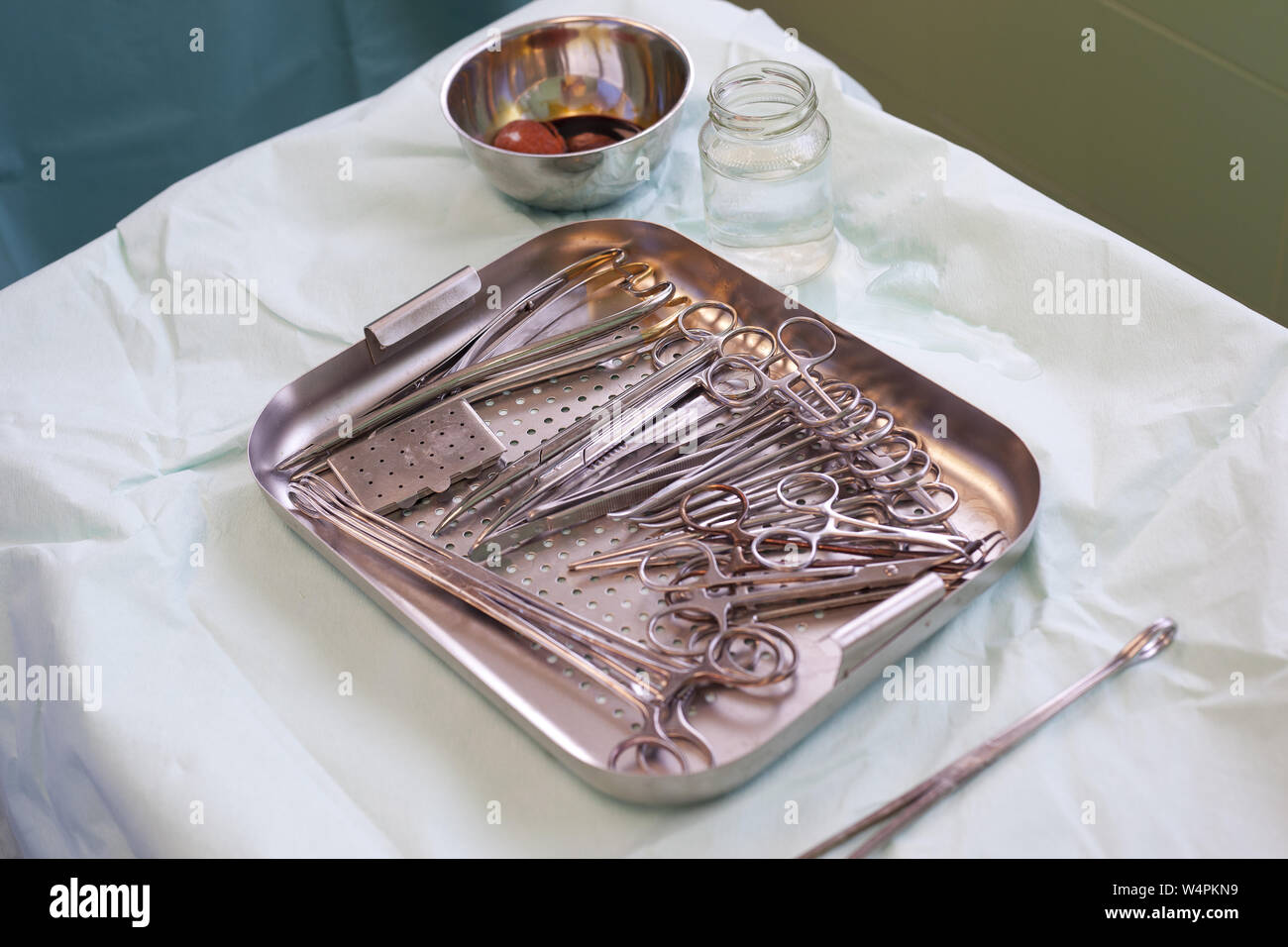 Medical instruments in a steel tray Stock Photo - Alamy