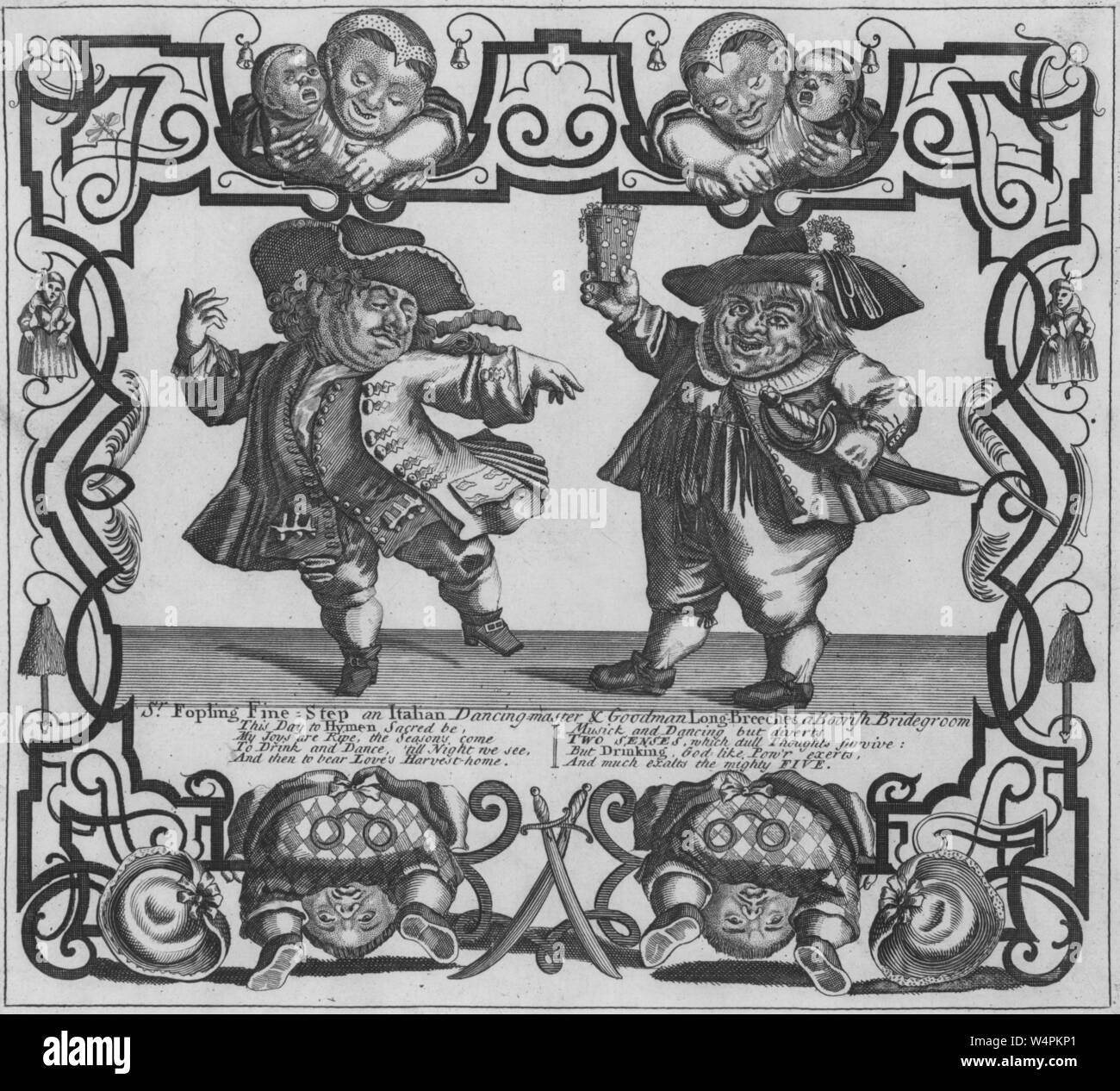Commically Small Two Time Black and white print, depicting two comically small characters, a ...