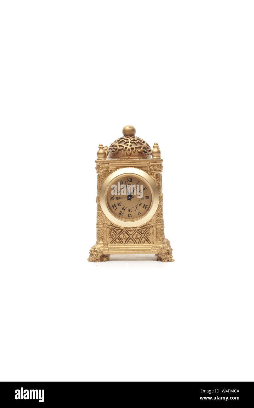 Model of antique clock isolated on white background Stock Photo - Alamy