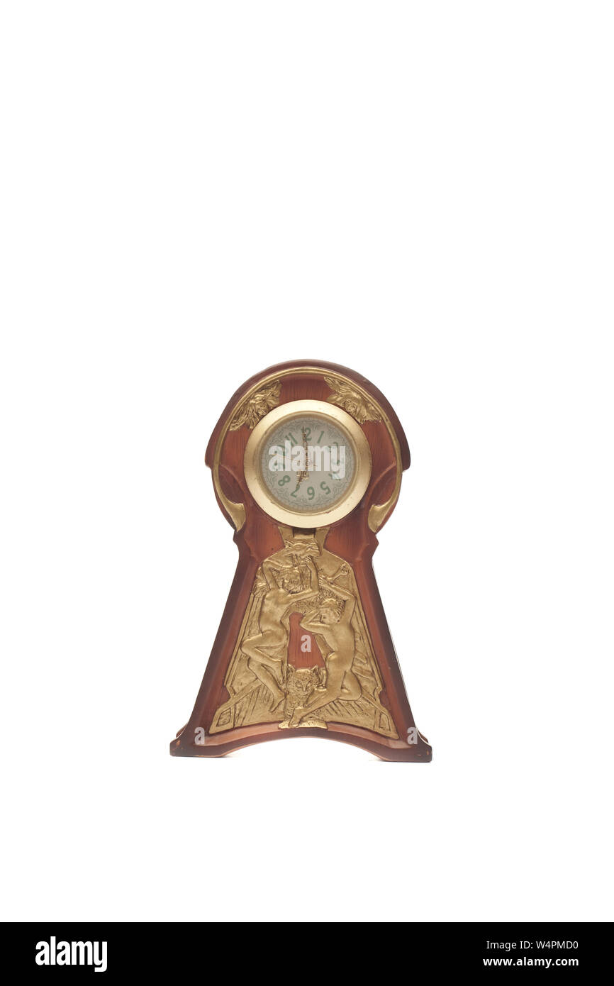 Model of antique clock isolated on white background Stock Photo - Alamy